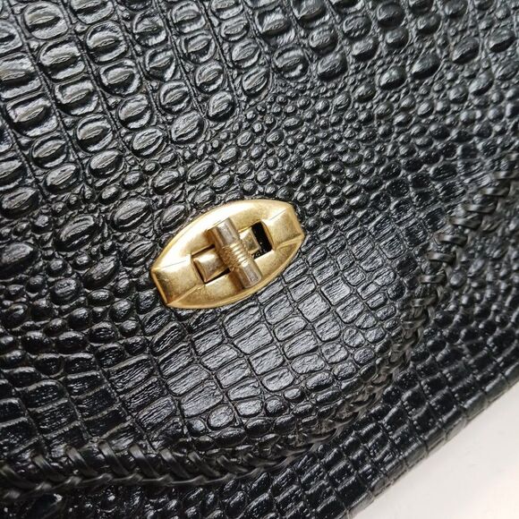 Vintage Women's Crocs Black Leather Hand Tooled Bag - Picture 13 of 15
